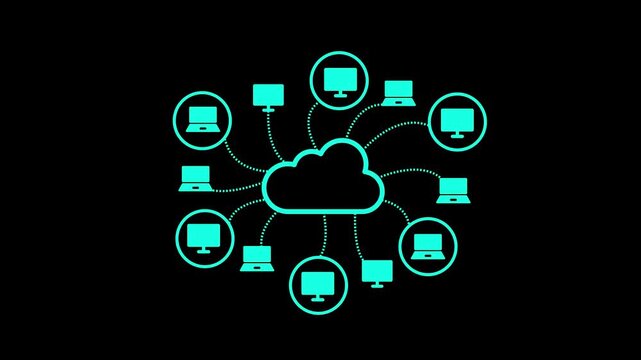 Cloud computing network icon, connection of various devices to cloud server, concept of digital technology,