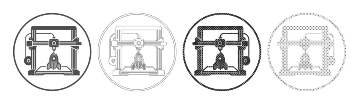 Set of 4 Black and White 3D Printer Icons Vector