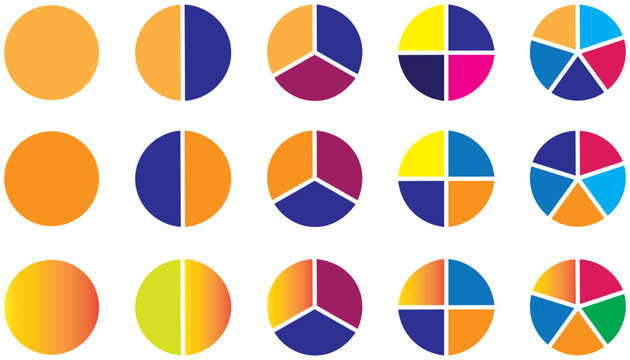 Pie chart set. Colorful diagram with 2,3,4,5 sections or steps. Pie charts diagrams, Progress sectors, vector-eps 