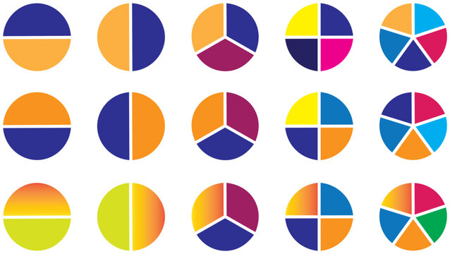 Pie chart set. Colorful diagram with 2,3,4,5 sections or steps. Pie charts diagrams, Progress sectors, vector-eps 