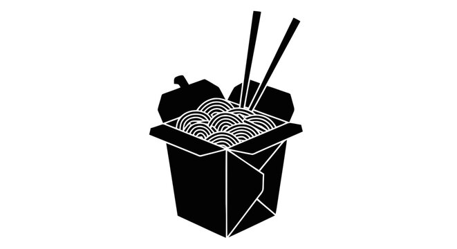 Vector illustration of takeout noodle box with chopsticks icon on a transparent background
