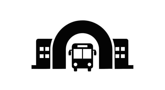 Vector illustration of bus station icon public transport terminal building silhouette on a transparent background