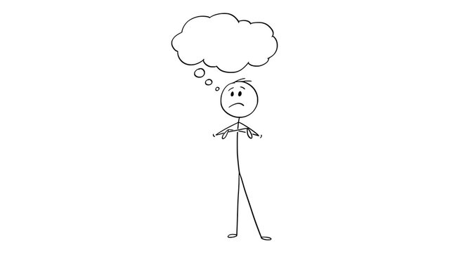 Pensive stick figure character with empty thought bubble