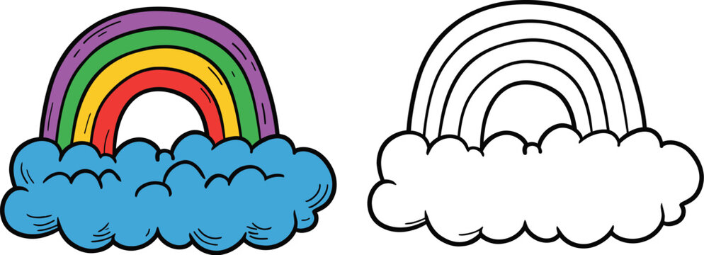 Rainbow vector illustration featuring colored and outline
