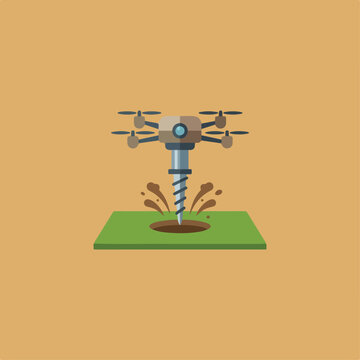 Drone drilling into green ground.
