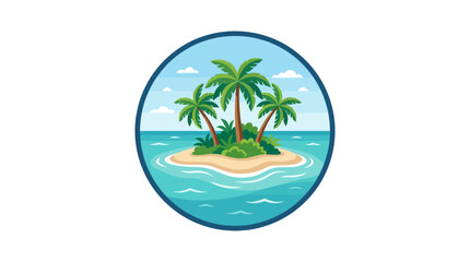 Obraz premium Tropical island with palm trees and blue ocean waves.