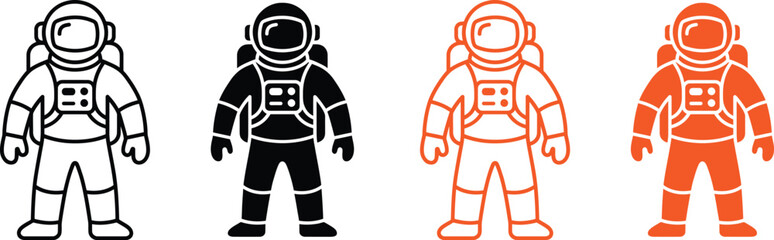 Four astronauts in space suits standing in a row with different colors and line styles ©  vector icon