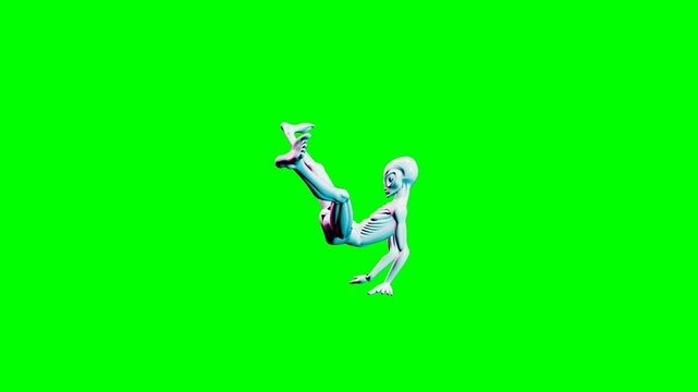 alien dancing energetic breakdance moves on green screen. 4K Video