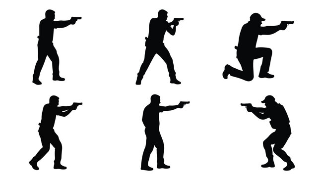 Man shooting pistol in various poses, silhouette