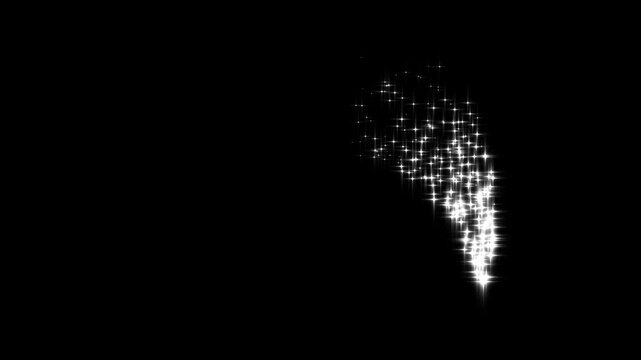 Simple white sparkles, white particles stars exploding  black background.4k Luxury white glitter sparkles line trail, twinkling glitter stars line animation, magic sparkling bokeh effect, fairy dust.