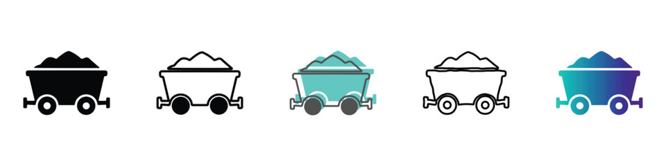 Collection of mining cart icons representing different styles and colors © Vova7