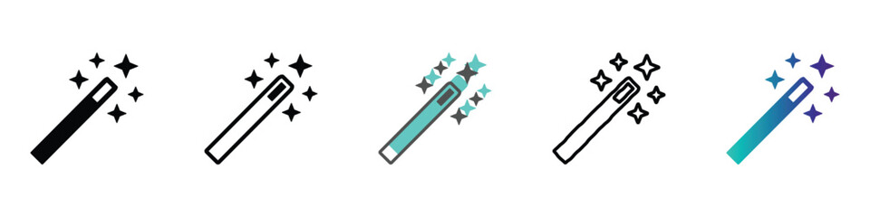 Collection of magic wand icons with sparkling stars in various styles © Vova7