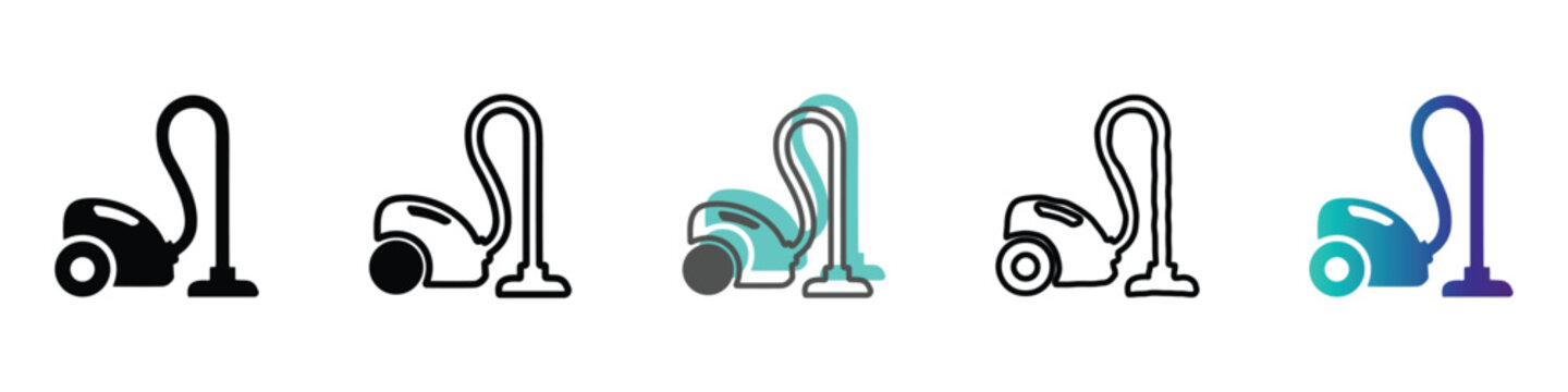 Collection of vacuum cleaner icons in various styles and colors