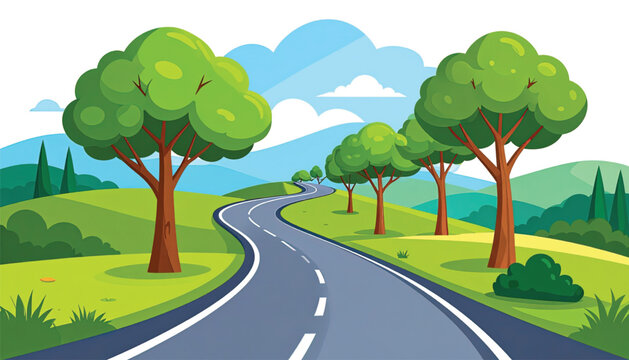 Asphalt road with white lines.