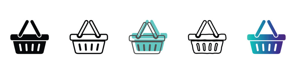 Fototapeta premium Collection of shopping basket icons in various styles and colors