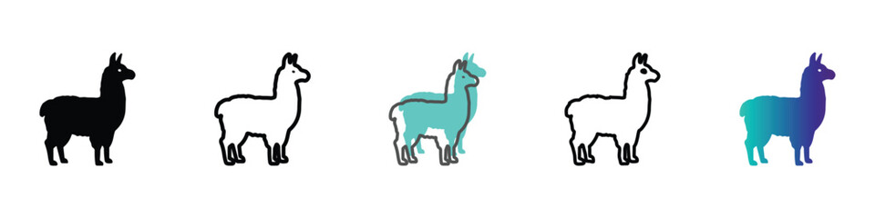 Obraz premium Collection of llama icons and silhouettes in various styles and colors