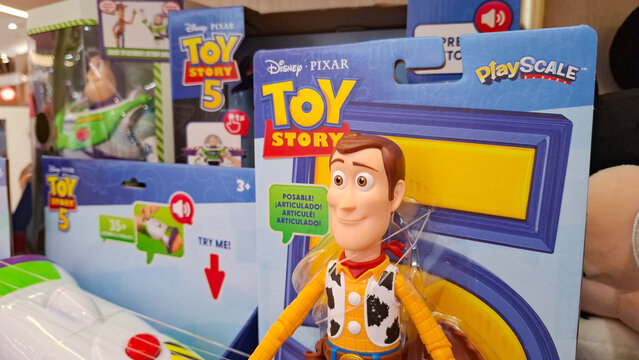 Toy Story Woody Cowboy Action Figure Toy in Original Cardboard Packaging on Retail Store Display on June 17, 2026 in Bangkok, Thailand