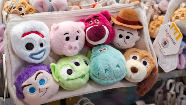 Toy Story Character Plush Doll Head Pencil Case Zipper Pouch Displayed on June 17, 2026 in Bangkok, Thailand