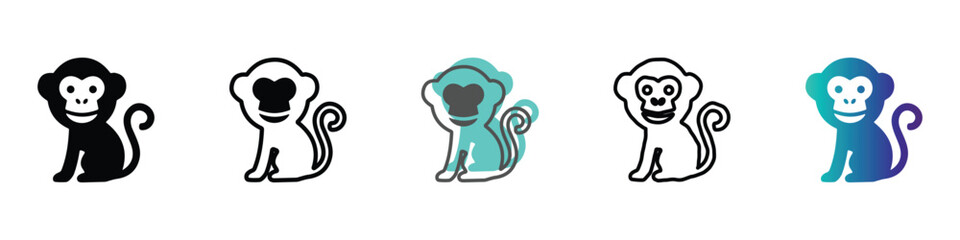 Collection of stylized monkey icons in various artistic representations © Vova7