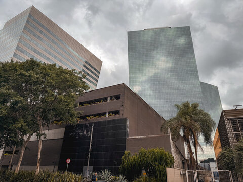Close up moderen office buildings in the finance district. Morumbi  Sao Paulo  Brazil.