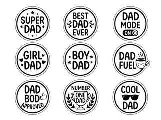 Obraz premium Funny Dad Quote Sticker Sheet, Best Dad Ever Father Typography Badge Coloring Book Outline Sticker Vector Set