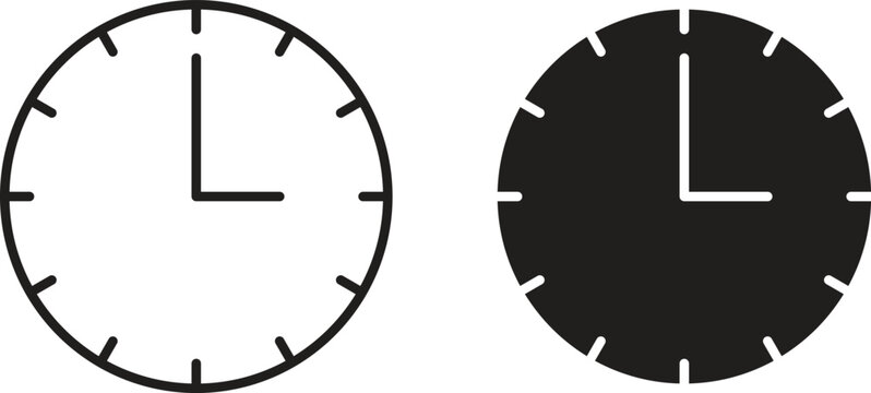 Clock nine icon flat and stroke style pack on white background. Vector illustrations