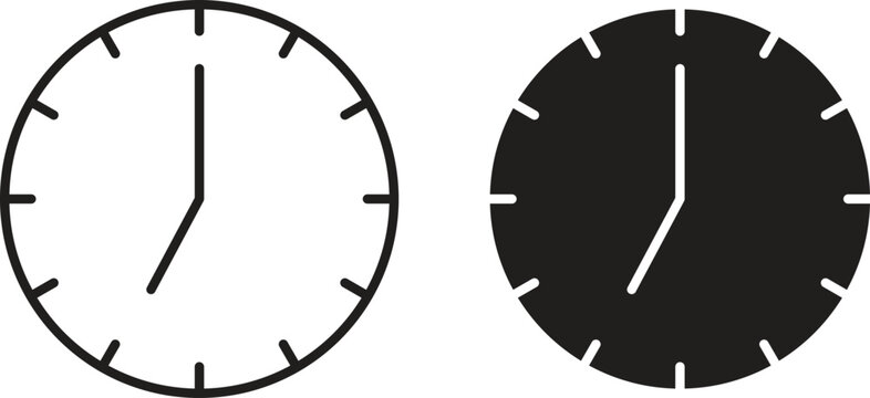 Clock seven icon flat and stroke style pack on white background. Vector illustrations