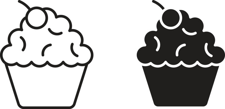 Cupcake icon flat and stroke style pack on white background. Vector illustrations