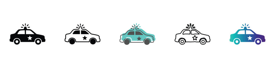 Collection of stylized police car icons in various designs and colors © Vova7