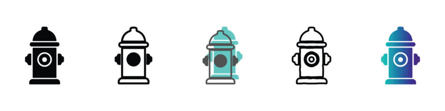 Collection of diverse fire hydrant icons in various styles and colors