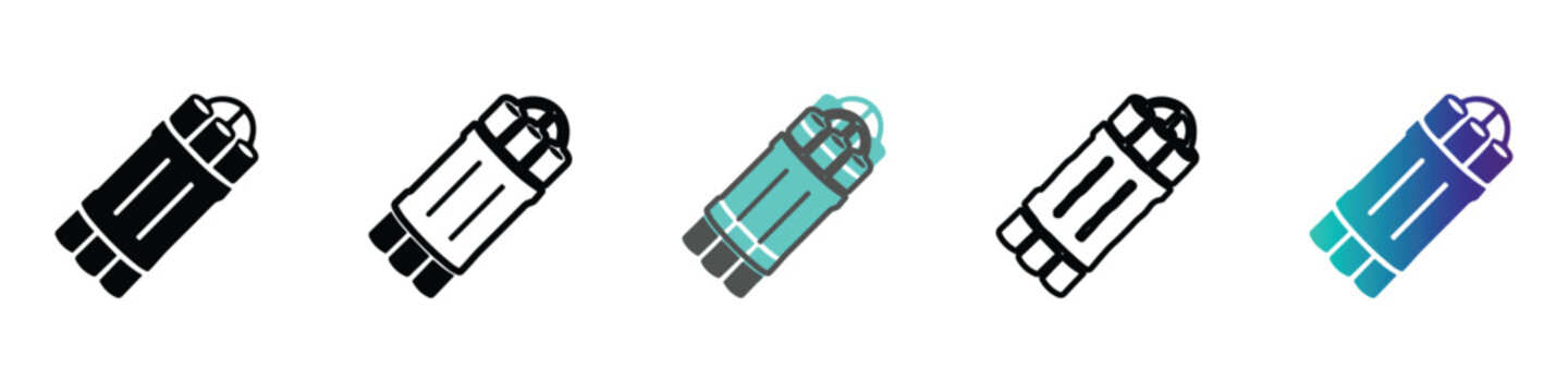 Dynamite sticks icon set with different styles and colors
