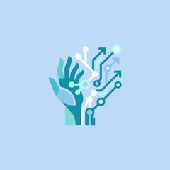 Fototapeta premium A digital hand icon representing advanced artificial intelligence technology