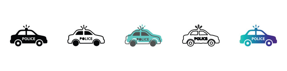 Collection of police car icons in various styles and colors © Vova7