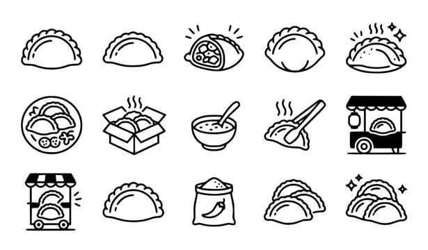  Curry Puff and Empanada Icon Set Vector Illustration  
