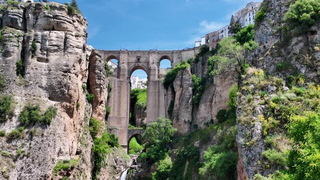 Panoramic view of the Puente Nuevo (New Bridge) in Ronda, Granada, Andalusia, Spain.