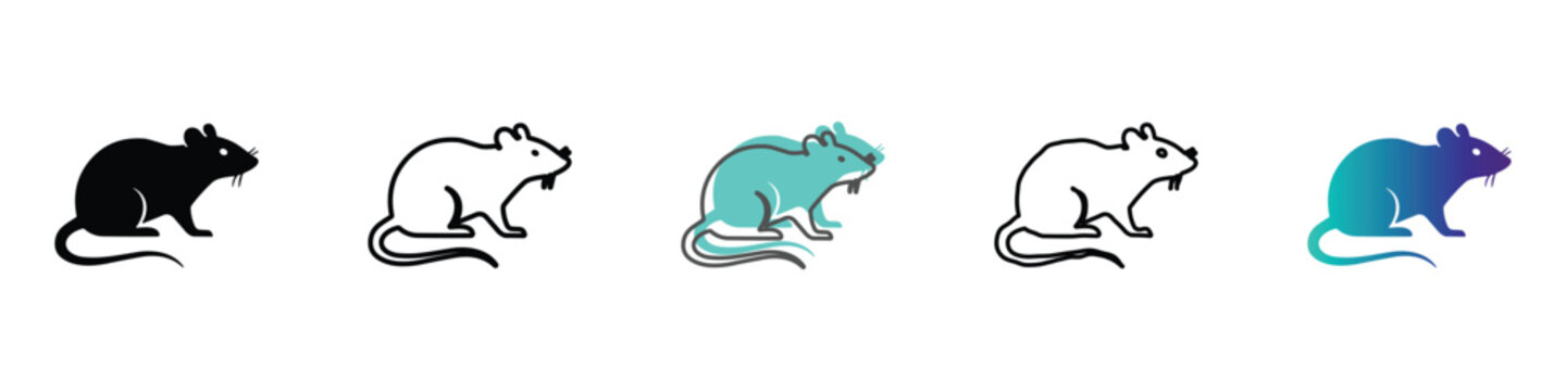 Set of stylized rodent icons in various colors and styles