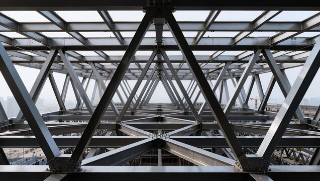 Abstract Industrial Steel Framework Background, Geometric Metal Structure Pattern and Structural Engineering Architecture