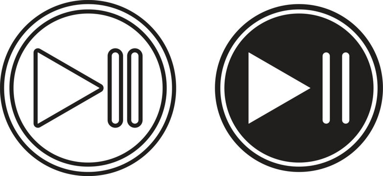Play pause icon flat and stroke style pack on white background. Vector illustrations
