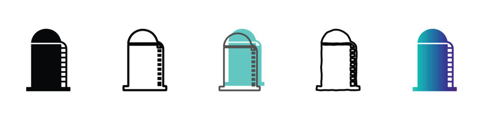 Collection of silo icons in various styles and colors for agricultural or industrial use © Vova7