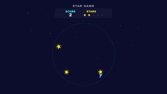 Retro arcade space game animation with spaceship collecting stars