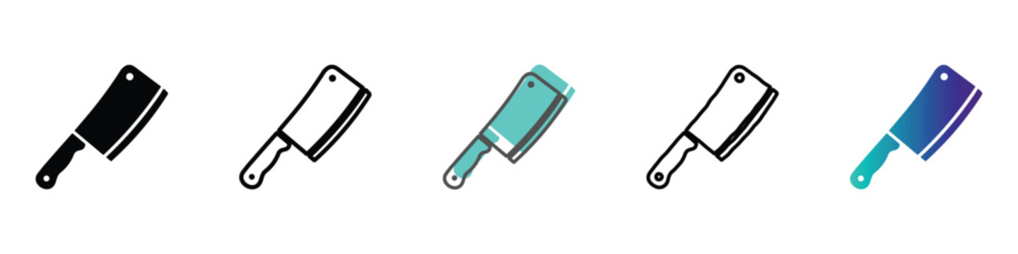 Collection of butcher knife icons in various styles and colors