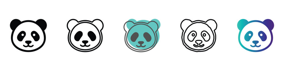 Collection of stylized panda bear head icons in various artistic styles © Vova7