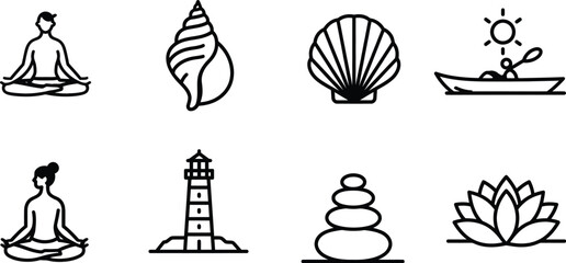 Naklejka premium Zen vector icon set for meditation and coastal lifestyle