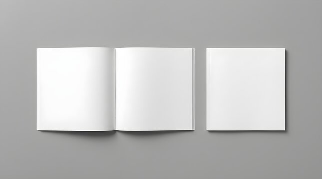 Blank open and closed square brochures isolated on white background