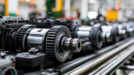 Naklejka premium Detailed view of an industrial factory interior filled with intricate moving gears and mechanical structures