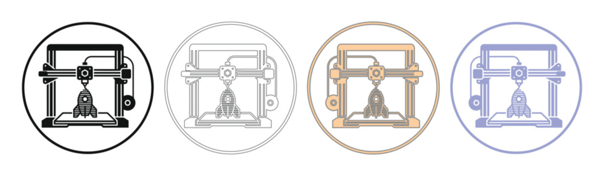 Set of 4 3D Printer Icons Vector isolated PNG with Transparent Background
