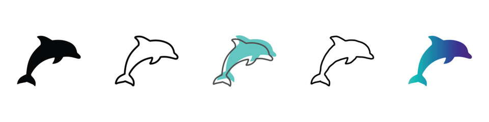 Collection of stylized dolphin icons in various artistic representations © Vova7
