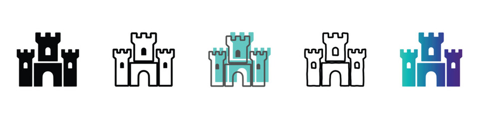Collection of castle icons in various styles and colors for design © Vova7