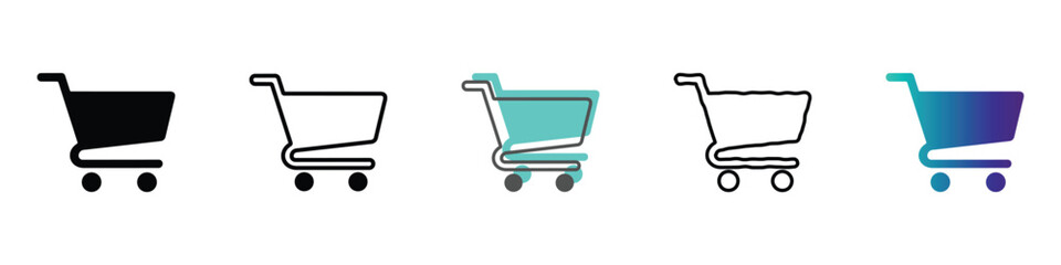 Collection of shopping cart icons in various styles and colors for e-commerce © Vova7