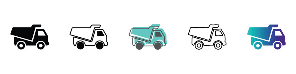 Collection of simple dump truck icons in various styles and colors © Vova7